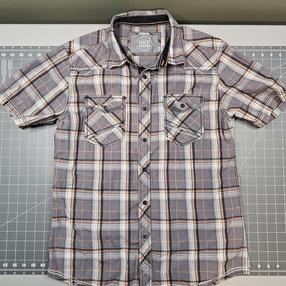 Bke Western Shirt Mens Large Buckle Plaid Snap Cowboy Preppy Classic Biker